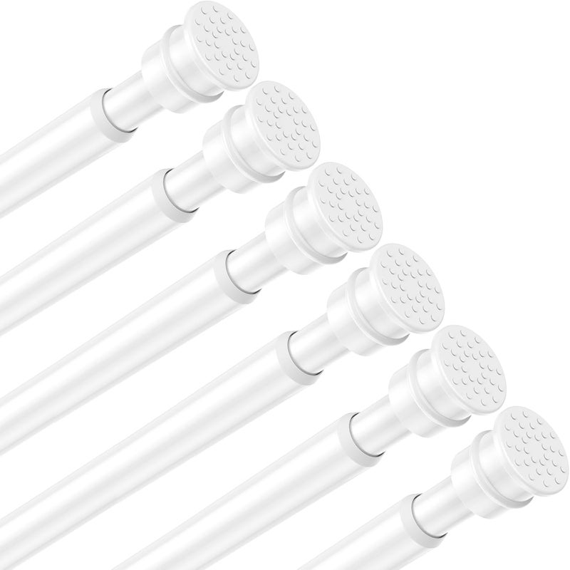 fvonzn Tension Curtain Rod 26 to 48 Inch Adjustable Tension Rods 6 Pack Expandable Spring Tension Rod White No Drilling for Closet Kitchen Cupboard Wardrobe Door Bookshelf DIY Projects - Image 1